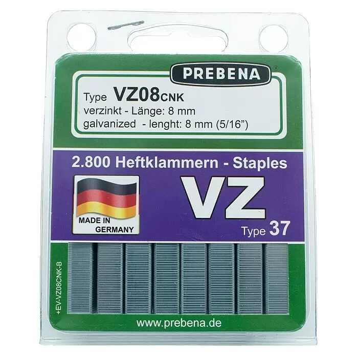 Prebena Heftklammer Typ VZ - Länge: 8 mm, Rückenbreite: 11,3 mm, 2.800 Stk. - Vorderansicht