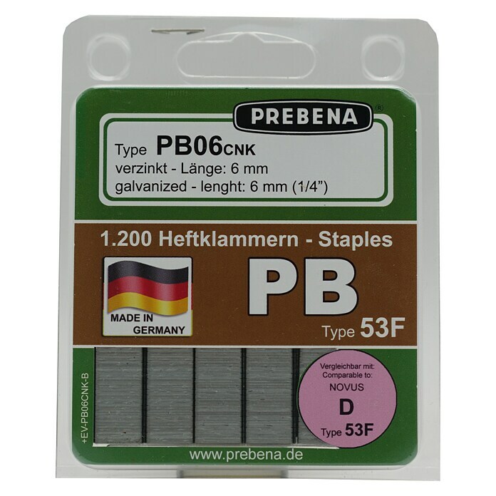 Prebena Heftklammer Typ PB (Länge: 6 mm, Rückenbreite: 11,2 mm, 1.200 Stk.) | BAUHAUS