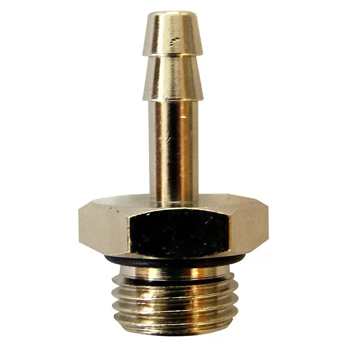 Prebena Schlauchtülle R3/8x9 mm - R ⅜″ (Außengewinde) x 9 mm - Glänzende metallische Schlauchtülle mit Sechskantmutter, Gewindeende und O-Ring.