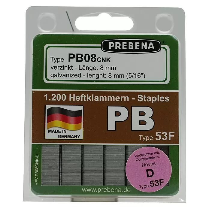 Prebena Heftklammer Typ PB - Länge: 8 mm, Rückenbreite: 11,2 mm, 1.200 Stk. - Vorderansicht
