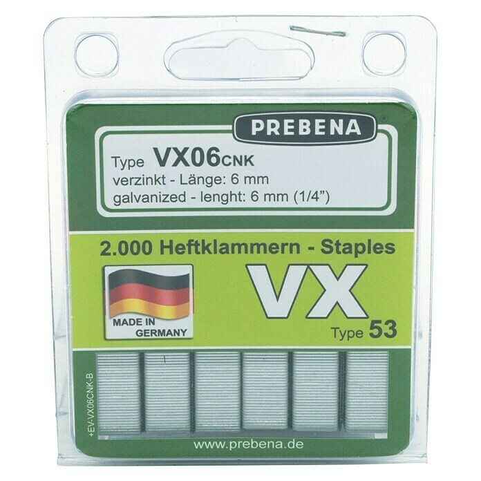 Prebena Heftklammer Typ VX (Länge: 6 mm, Rückenbreite: 11,3 mm, 2.000 Stk.) | BAUHAUS