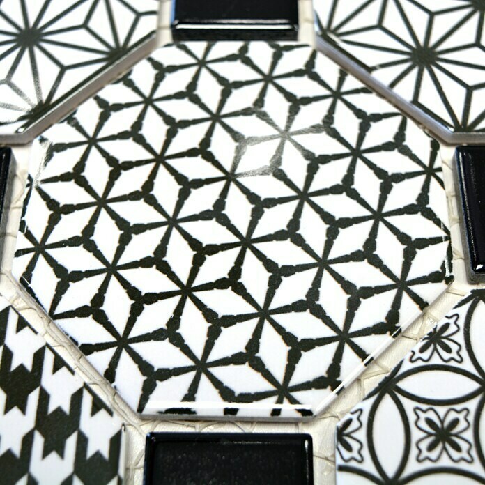 Mosaikfliese Octa Misto (30 x 30 cm, Schwarz/Weiß, Glänzend)