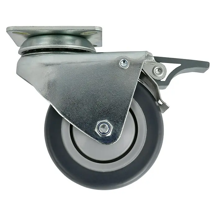 Stabilit Rueda doble para equipos - Diámetro ruedas: 75 mm, Capacidad de carga: 100 kg, Cojinete de bolas, Con placa y freno - Rueda giratoria con freno, perfecta para muebles y equipos. Su construcción robusta garantiza una movilidad fiable y posicionamiento seguro.