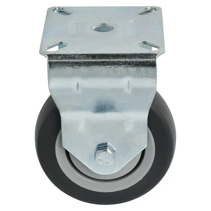 Stabilit Apparate-Bockrolle - Durchmesser Rollen: 75 mm, Traglast: 50 kg, Kugellager, Höhe: 101 mm - Nahaufnahme eines Lenkrollen-Produkts mit einer grauen Rolle und einer silberfarbenen Halterung.