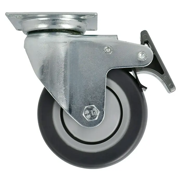 Stabilit Rueda giratoria para equipos - Diámetro ruedas: 75 mm, Capacidad de carga: 50 kg, Cojinete de bolas, Con placa y freno - Rueda giratoria con freno para muebles y equipos, robusta y duradera para uso profesional.