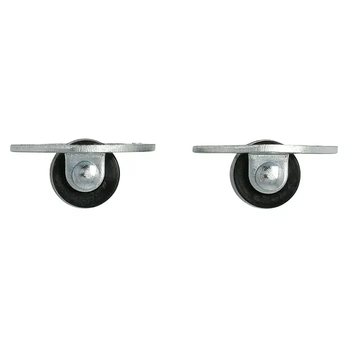 Stabilit Kohlenkastenrolle - Durchmesser Rollen: 13 mm, Traglast: 15 kg, Gleitlager, 2 Stk. - Zwei Rollen mit silberner Halterung und schwarzem Rad, ideal für Möbel. Robuste Konstruktion für zuverlässige Nutzung.