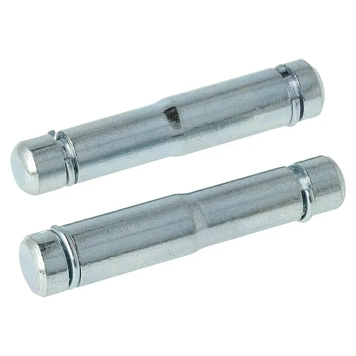 Stabilit Bundstift - Loch-/ Stiftdurchmesser: 11 mm, Geeignet für: Rückenloch 10 mm, 2 Stk. - Nahaufnahme von zwei silbernen Bremsbelagstifte, die auf einem schwarzen Hintergrund liegen.