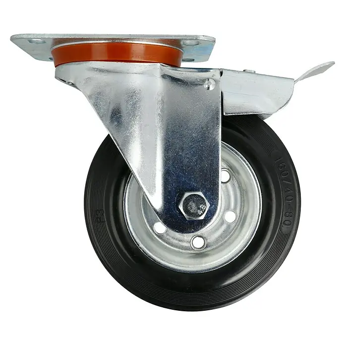 Stabilit Transportgeräterolle - Durchmesser Rollen: 160 mm, Traglast: 150 kg, Rollenlager, Mit Platte und Feststeller - Schwenkrolle mit Bremse, ideal für industrielle Anwendungen, bietet Flexibilität und sichere Standfestigkeit.