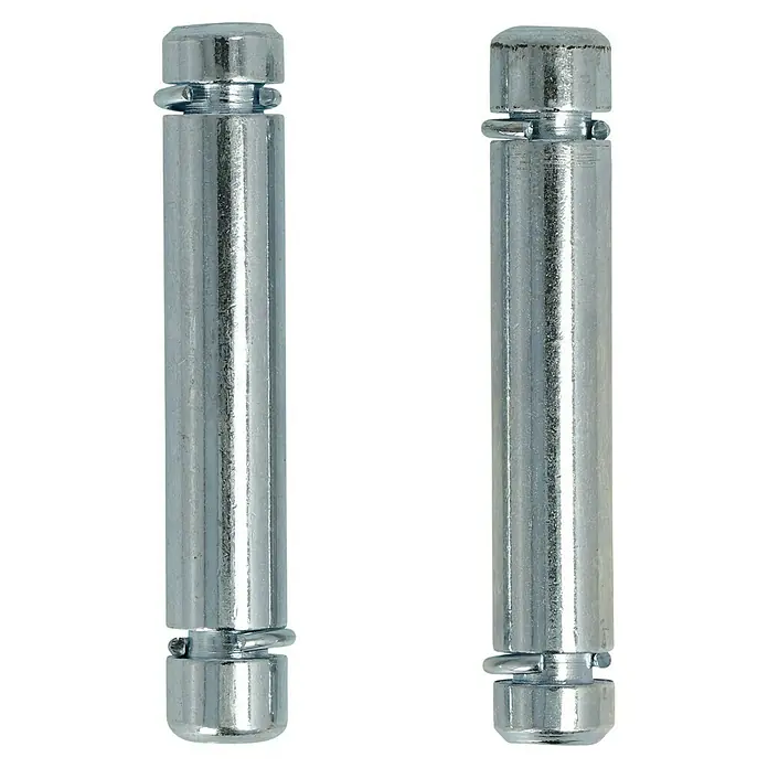 Stabilit Bundstift - Loch-/ Stiftdurchmesser: 10 mm, Geeignet für: Rückenloch 10 mm, 2 Stk. - Nahaufnahme von zwei glänzenden, silberfarbenen Spreizdübeln mit Kragen, die für sicheren Halt in Wänden und Decken verwendet werden.