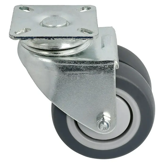 Stabilit Apparate-Doppelrolle - Durchmesser Rollen: 75 mm, Traglast: 100 kg, Kugellager, Mit Platte - Lenkrolle mit Montageplatte. Die Möbelrolle hat ein Gehäuse aus verzinktem Stahlblech und ein Rad aus Polyurethan.