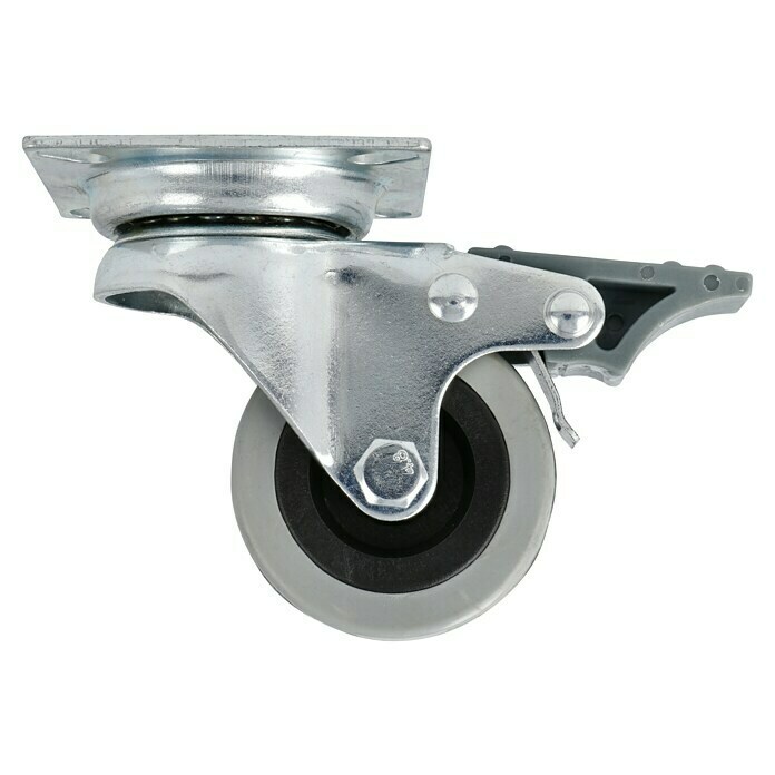 Stabilit Rueda giratoria para equipos (Diámetro ruedas: 50 mm, Capacidad de carga: 45 kg, Material rueda: Goma, Con placa y freno, Casquillo liso)