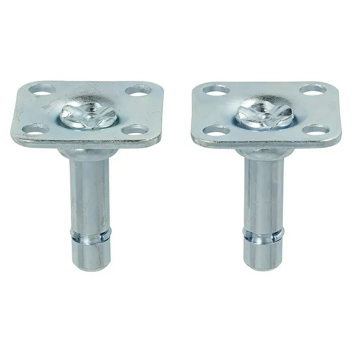 Stabilit Anschraubplatte - 29 x 29 x 36 mm, Loch-/ Stiftdurchmesser: 8 mm - Zwei silberne Möbelbeine mit quadratischer Montageplatte und zentraler Schraube für sicheren Halt und stilvolle Erhöhung.