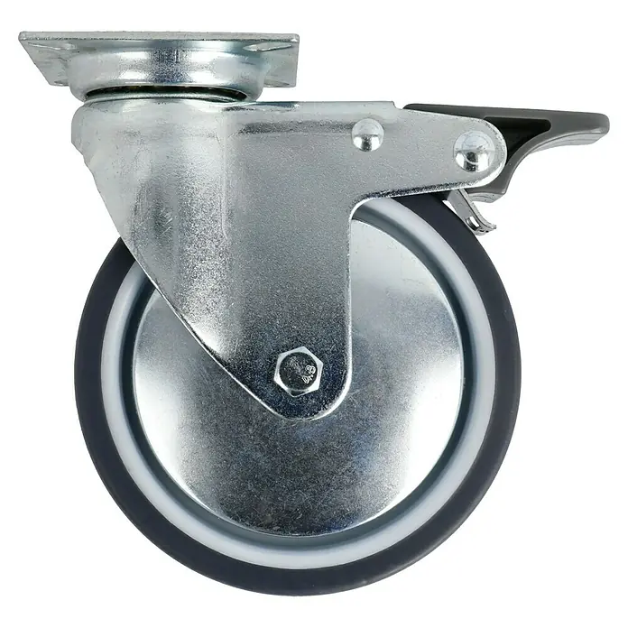 Stabilit Rueda giratoria para equipos - Diámetro ruedas: 100 mm, Capacidad de carga: 55 kg, Casquillo liso, Con placa y freno - Rueda giratoria con freno, ideal para muebles y equipos. Robusta y duradera para el uso diario.