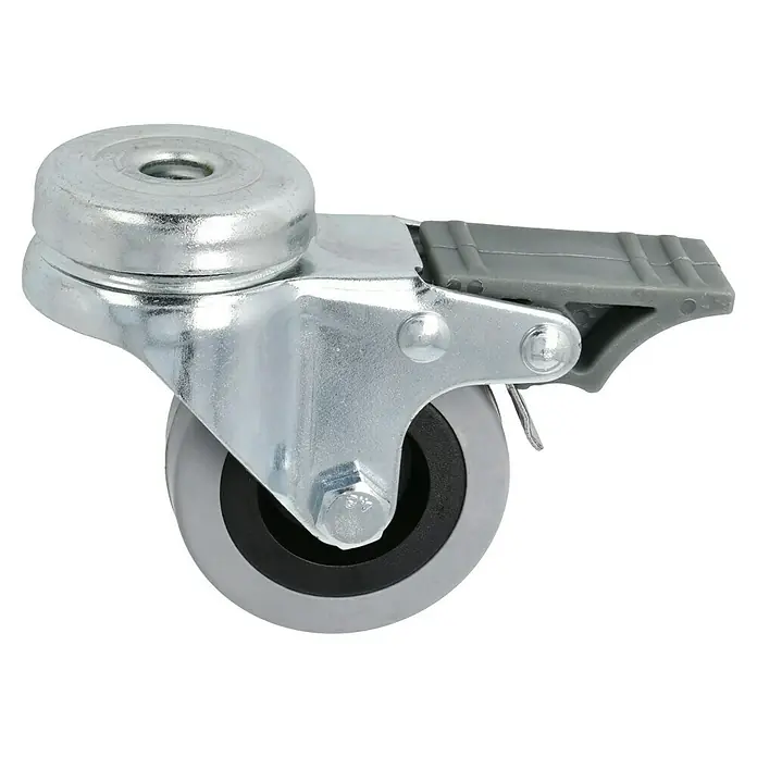 Stabilit Apparate-Lenkrolle - Durchmesser Rollen: 50 mm, Traglast: 45 kg, Material Rad: Gummi, Mit Rückenloch und Feststeller, Gleitlager - Drehbare Lenkrolle mit Feststellbremse für Möbel und Geräte. Robust, verzinkt und leichtgängig für vielseitige Anwendungen.