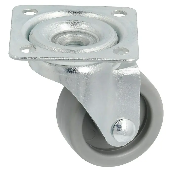 Stabilit Möbel-Lenkrolle - Durchmesser: 36 mm, Traglast: 35 kg, Grau, Kunststoff - Drehbarer Möbelroller mit grauer Rolle und silberner Halterung für flexible Mobilität.