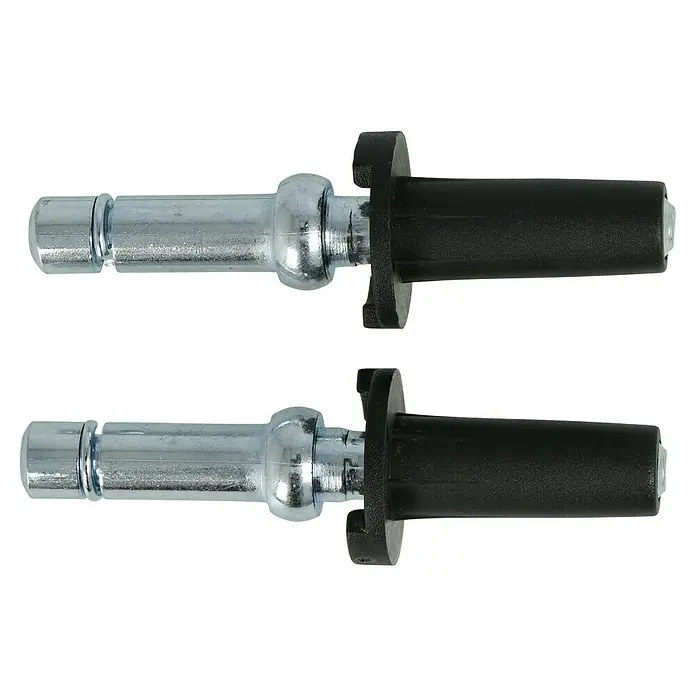 Stabilit Befestigungs-Set - Geeignet für: Rohrinnendurchmesser 10 mm, Material Einschlaghülse: Kunststoff, Loch-/ Stiftdurchmesser: 8 mm, 2 Stk. - Zwei Möbel Türdämpfer mit einem silberfarbenen Metallstift und einem schwarzen Kunststoffgehäuse, die für sanftes Schließen sorgen.