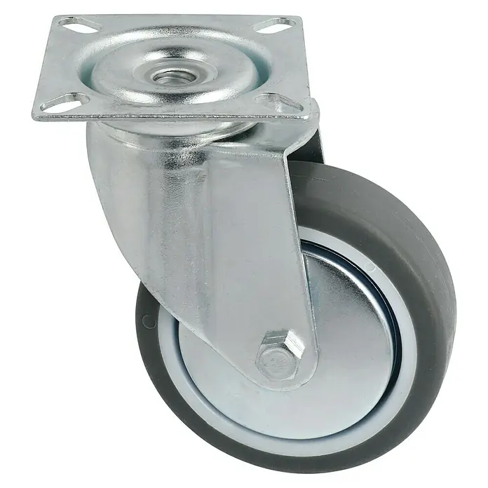Stabilit Apparate-Lenkrolle - Durchmesser Rollen: 75 mm, Traglast: 50 kg, Gleitlager, Mit Platte - Lenkrolle mit Befestigungsplatte aus verzinktem Stahl und einem grauen Rad. Ideal für Möbel und Geräte.