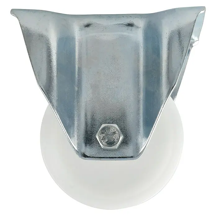 Stabilit Transportgeräte-Bockrolle - Durchmesser Rollen: 80 mm, Traglast: 100 kg, Gleitlager, Höhe: 107 mm, Material Rad: Polyamid - Rollengelagerte Möbelrolle mit verzinkter Halterung und weißem Rad für Möbel, Geräte und mehr.