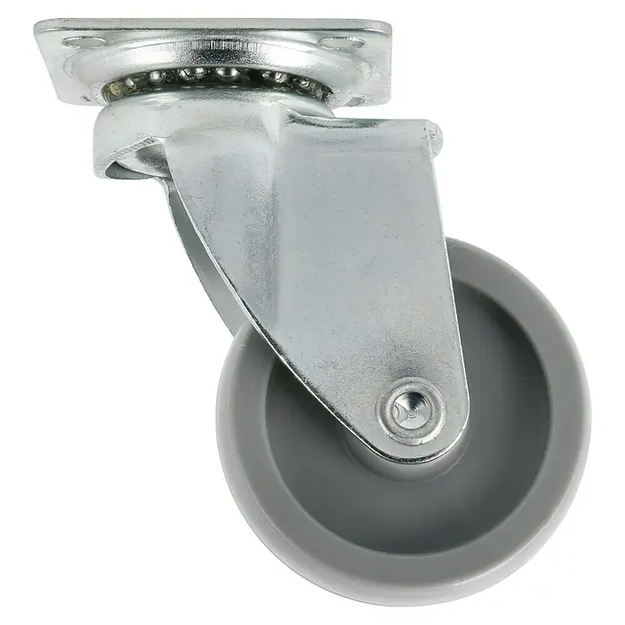 Stabilit Möbel-Lenkrolle - Durchmesser: 45 mm, Traglast: 40 kg, Grau, Kunststoff - Eine Nahaufnahme eines schwenkbaren Möbelrades mit einer grauen Rolle und einer silbernen Halterung.