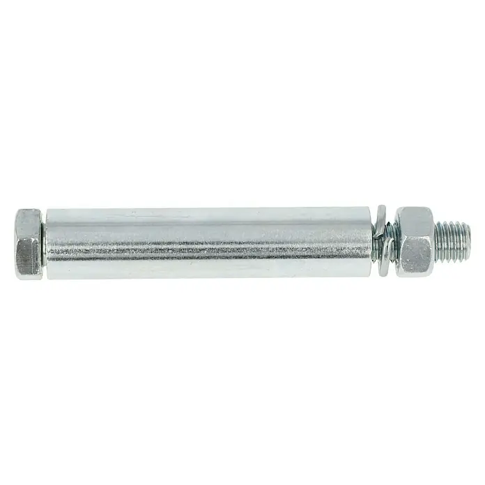 Stabilit Befestigungs-SetNabenlänge: 88 mm, Bohrung: 20 mm - Detailaufnahme einer Bolzenanker-Befestigung mit Schraube, Unterlegscheibe und Mutter für sichere Verankerungen im Bauwesen.