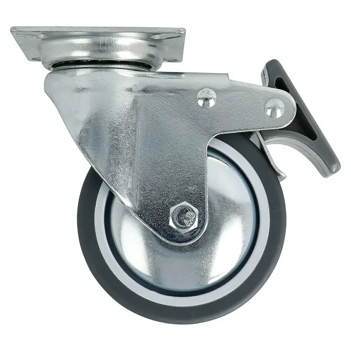 Stabilit Rueda giratoria para equipos - Diámetro ruedas: 75 mm, Capacidad de carga: 50 kg, Casquillo liso, Con placa y freno - Rueda giratoria con freno, robusta y versátil. Ideal para muebles y equipos que necesitan ser móviles y seguros.