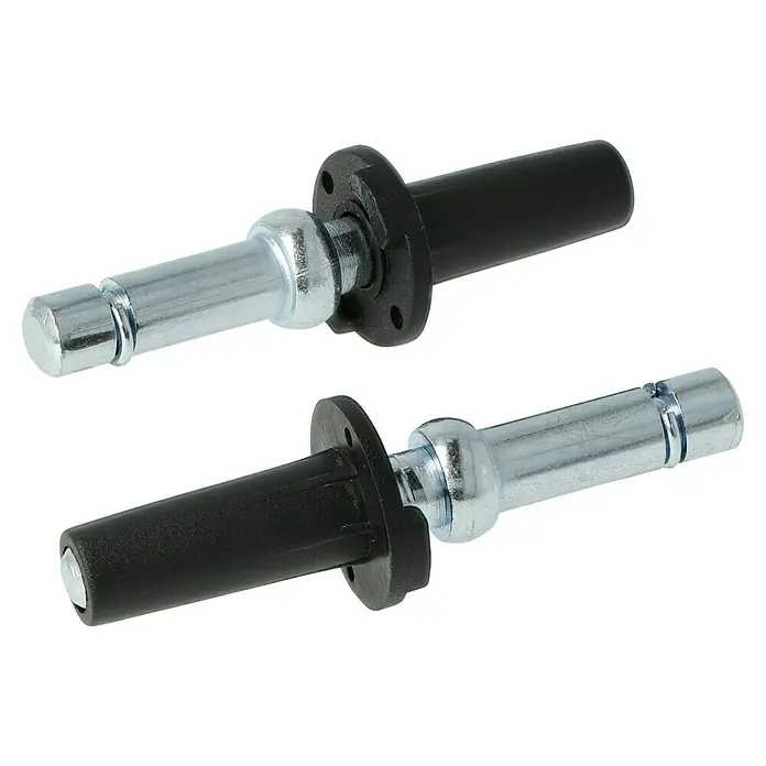 Stabilit Befestigungs-Set - Geeignet für: Rohrinnendurchmesser 10 mm, Material Einschlaghülse: Kunststoff, Loch-/ Stiftdurchmesser: 8 mm, 2 Stk. - Zwei Türpuffer mit schwarzem Gummiende und Metallschaft für Türschutz und Stoßdämpfung.