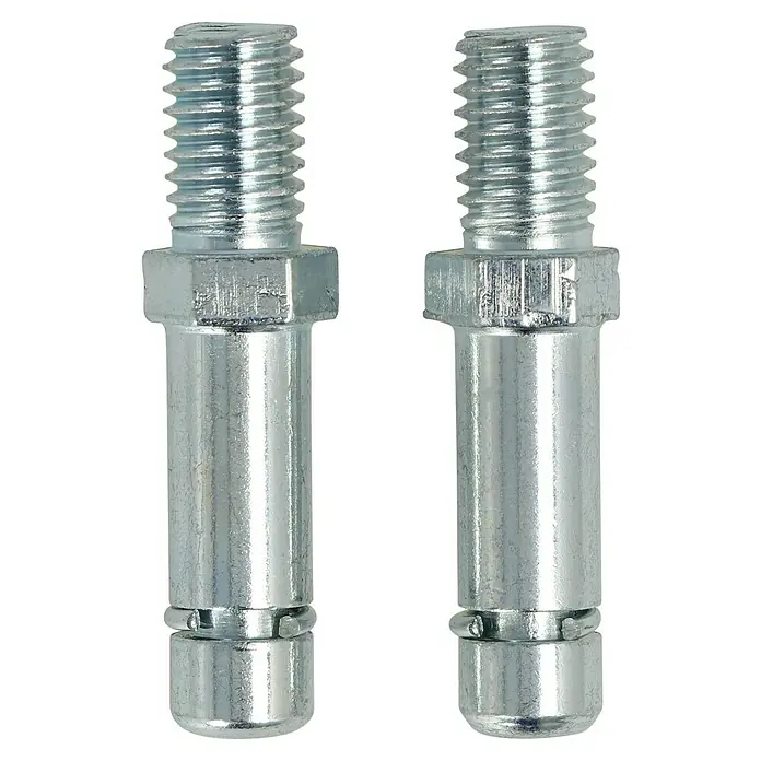 Stabilit Gewindestift - Höhe: 48 mm, Loch-/ Stiftdurchmesser: 10 mm, M 10 - Zwei silberne Bolzen mit Gewinde und Sechskantkopf, ideal für Befestigungen und mechanische Anwendungen.