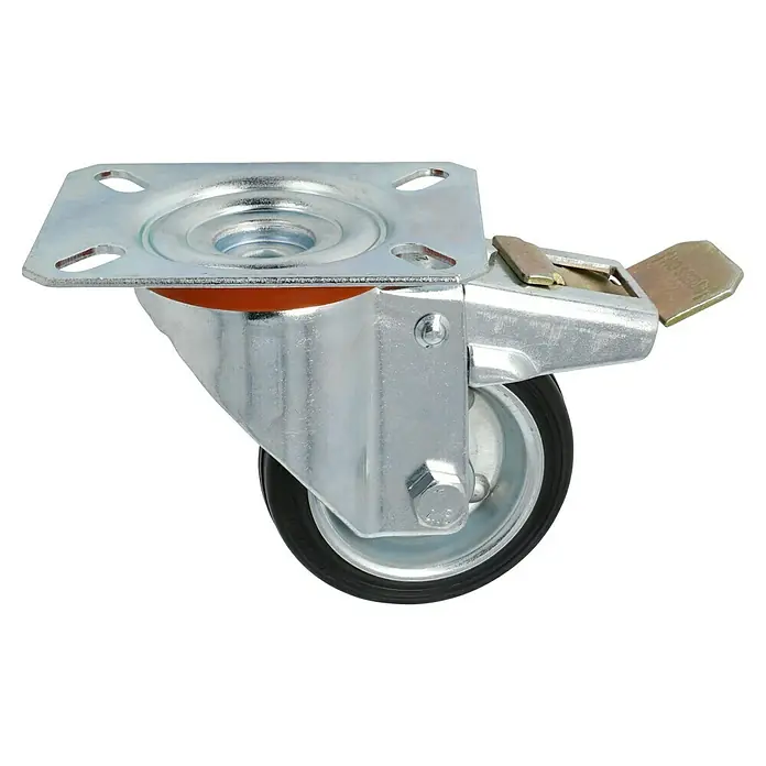 Stabilit TransportgeräterolleDurchmesser Rollen: 80 mm, Traglast: 50 kg, Rollenlager, Mit Platte und Feststeller - Schwenkrolle mit Bremse, robust und langlebig für vielfältige Anwendungen im Industrie- und Gewerbebereich. Einfache Montage und hohe Stabilität.