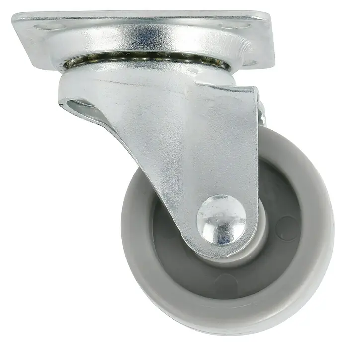 Stabilit Möbel-Lenkrolle - Durchmesser: 36 mm, Traglast: 35 kg, Grau, Kunststoff - Nahaufnahme eines Lenkrollen-Produkts mit silberner Halterung und grauem Rad, ideal für Möbel oder Geräte, die Mobilität erfordern.