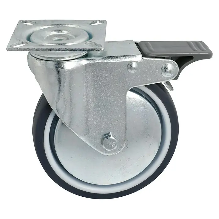 Stabilit Apparate-Lenkrolle - Durchmesser Rollen: 100 mm, Traglast: 55 kg, Gleitlager, Mit Platte und Feststeller - Schwenkrolle mit Bremse, ideal für Möbel und Geräte, bietet Flexibilität und sicheren Stand.