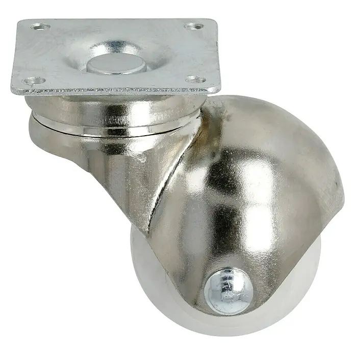 Stabilit Möbel-Lenkrolle - Durchmesser Rollen: 40 mm, Traglast: 25 kg, Gleitlager, Mit Platte - Nahaufnahme einer Möbelrolle aus Metall und Kunststoff, die eine reibungslose Bewegung von Möbeln ermöglicht.