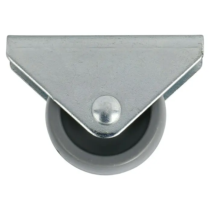 Stabilit Möbel-Bockrolle - Durchmesser Rollen: 25 mm, Traglast: 40 kg, Gleitlager, Höhe: 28 mm - Nahaufnahme eines grauen Möbelrollen-Ersatzrades mit silberner Halterung für einfache Möbelbewegung.