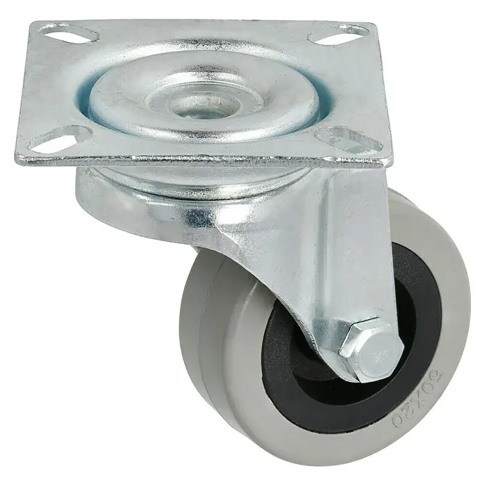 Stabilit Apparate-Lenkrolle - Durchmesser Rollen: 50 mm, Traglast: 45 kg, Material Rad: Gummi, Mit Platte, Gleitlager - Lenkrolle mit Stahlhalterung und grauem Rad. Ideal für Möbel und Geräte, die beweglich sein müssen.