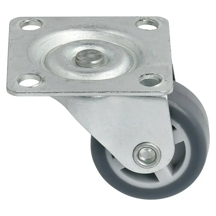 Stabilit Möbel-Lenkrolle - Durchmesser Rollen: 30 mm, Traglast: 20 kg, Gleitlager, Höhe: 38 mm - Rollbarer Möbel-Transporthelfer: Lenkrolle mit Montageplatte, grauem Rad und verzinktem Gehäuse für flexible Mobilität.