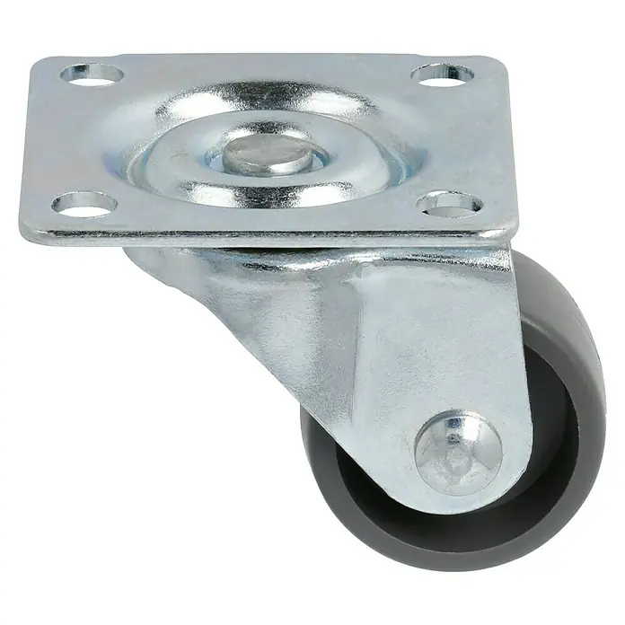 Stabilit Möbel-Lenkrolle - Durchmesser: 25 mm, Traglast: 15 kg, Grau, Kunststoff - Nahaufnahme eines Möbelrollers mit grauen Rädern und verzinkter Stahlhalterung, ideal für den flexiblen Einsatz.