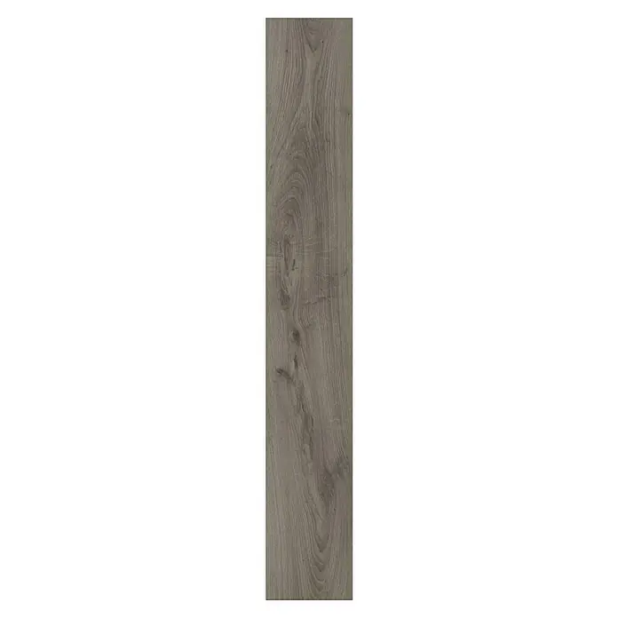 Krono Original Laminat Atlantic 12 - Steelworks Oak, Landhausdiele, 1.288 x 195 x 12 mm - Detailaufnahme einer Bodenfliese in Holzoptik mit Maserung. Die Fliese besticht durch ihre natürliche Ästhetik und hochwertige Verarbeitung.