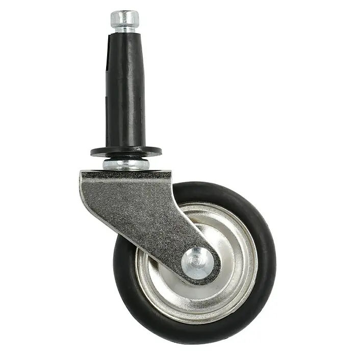 Stabilit Teewagenrolle - 39 mm, Traglast: 6 kg, Gleitlager, Höhe: 42 mm - Lenkrolle mit schwarzem Rad und silberfarbener Halterung. Ideal für Möbel oder Geräte, die beweglich sein sollen.