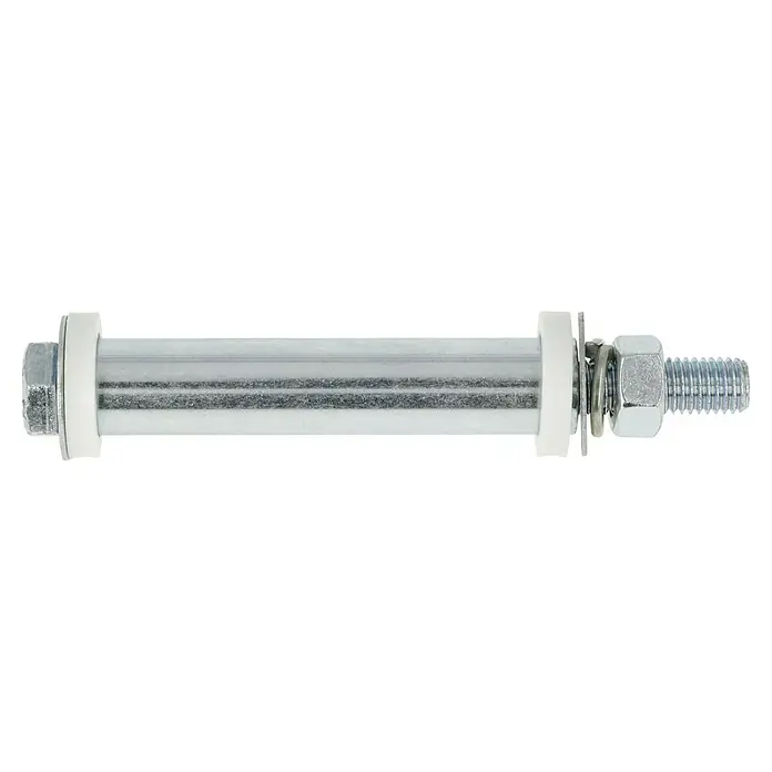 Dörner & Helmer Befestigungs-Set - Nabenlänge: 88 cm, Bohrung: 20 mm - Nahaufnahme eines Bolzens mit Unterlegscheiben und Muttern, der die robuste Konstruktion und Vielseitigkeit dieses Befestigungselements hervorhebt.