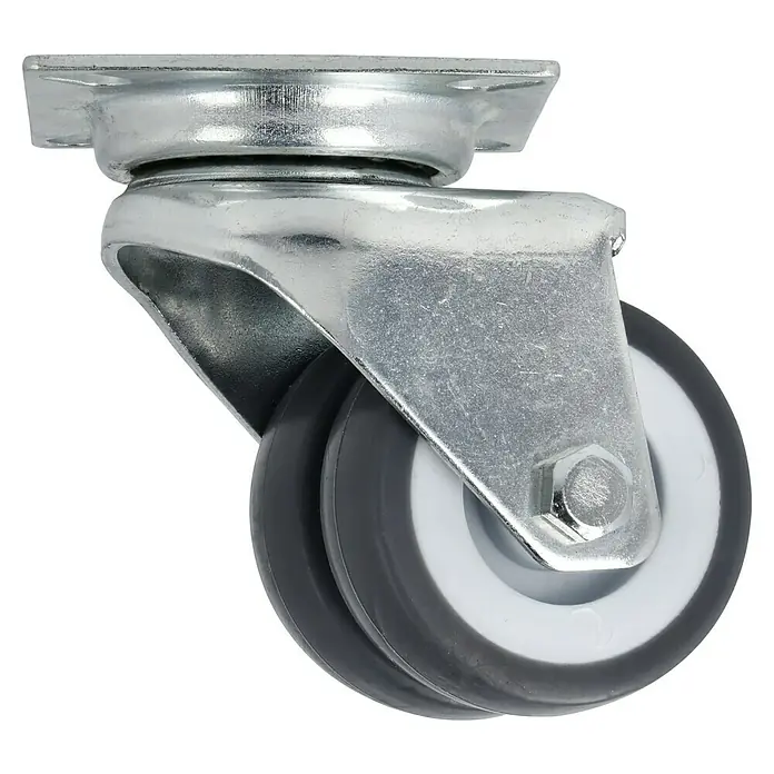 Dörner & Helmer Apparate-Doppelrolle - Durchmesser Rollen: 50 mm, Traglast: 80 kg, Gleitlager, Mit Platte - Lenkrolle mit grauem Gummi-Rad und verzinkter Stahlhalterung. Optimal für Möbel und Geräte, hohe Tragkraft.