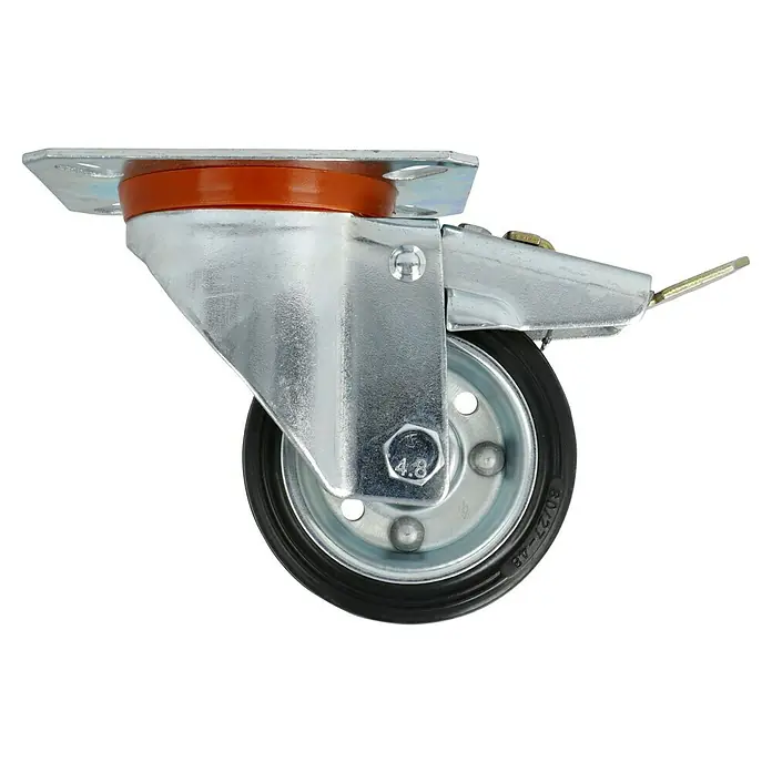 Stabilit Transportgeräterolle - Durchmesser Rollen: 80 mm, Traglast: 50 kg, Rollenlager, Mit Platte und Feststeller - Schwenkrolle mit Bremse. Die robuste Schwenkrolle ist ideal für den Einsatz in Werkstätten, Lagerhallen oder im Haushalt und lässt sich einfach montieren.