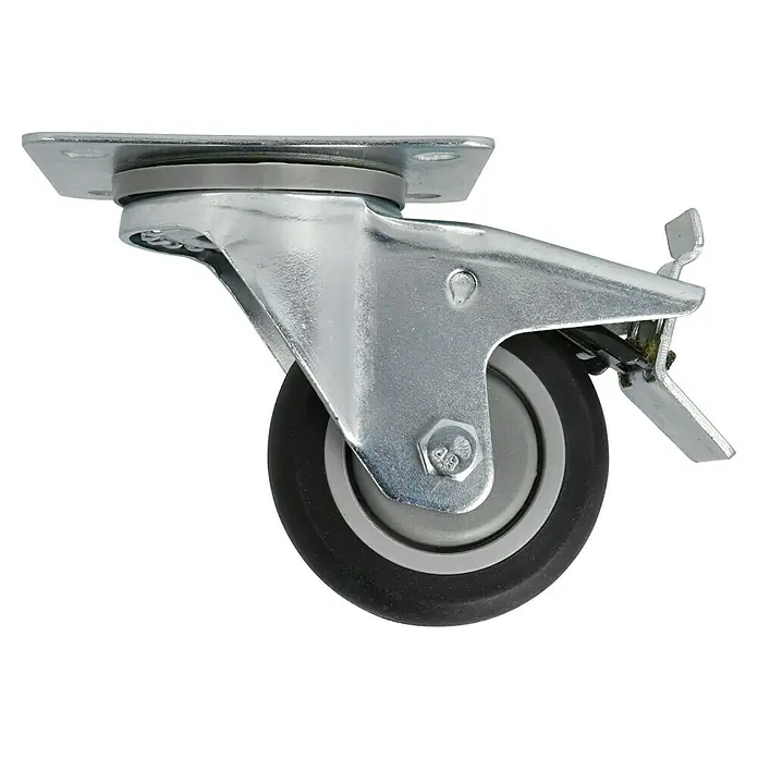 Dörner & Helmer Transportgeräterolle - Durchmesser Rolle: 80 mm, Traglast: 100 kg, Mit Platte und Feststeller - Schwerlast-Lenkrolle mit Bremse. Diese robuste Lenkrolle ist ideal für schwere Lasten und bietet zusätzliche Sicherheit durch ihre Bremsfunktion.