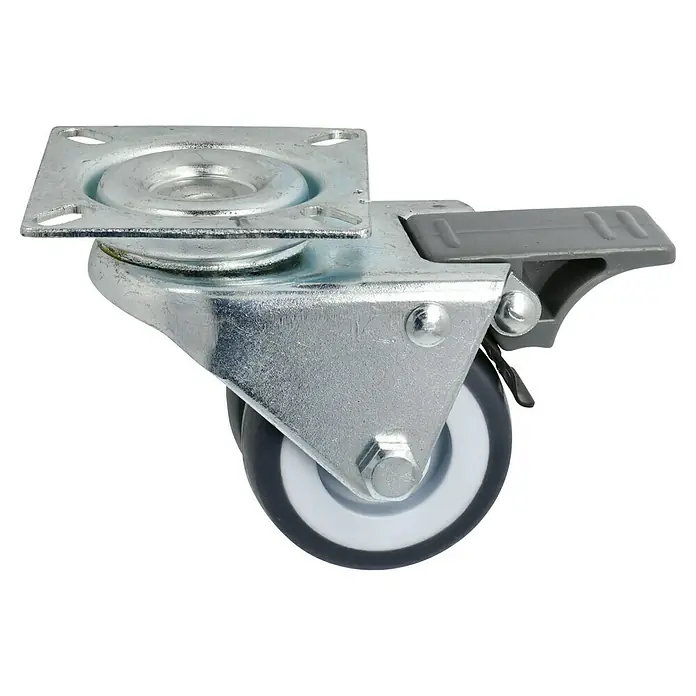 Dörner & Helmer Apparate-Doppelrolle - Durchmesser Rollen: 50 mm, Traglast: 80 kg, Gleitlager, Mit Platte und Feststeller - Schwenkrolle mit Feststellbremse aus Metall und Kunststoff, geeignet für Möbel und Geräte, zur flexiblen Bewegung und Sicherung.