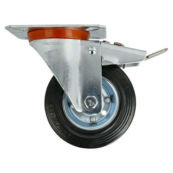 Stabilit Transportgeräterolle - Durchmesser Rollen: 100 mm, Traglast: 70 kg, Rollenlager, Mit Platte und Feststeller - Lenkrolle mit Bremse, ideal für Möbel und Geräte. Die robuste Konstruktion sorgt für hohe Belastbarkeit und lange Lebensdauer.