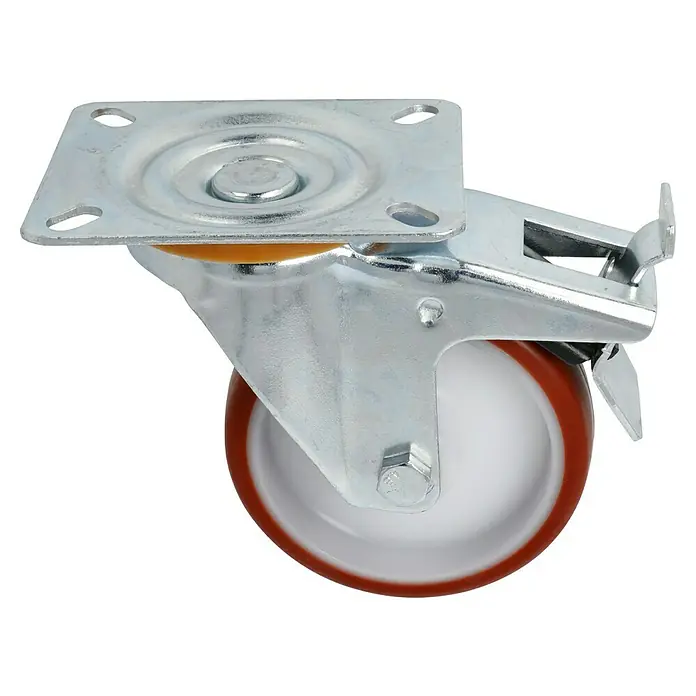 Stabilit Transportgeräterolle - Durchmesser Rollen: 100 mm, Traglast: 150 kg, Gleitlager, Mit Platte und Feststeller - Schwenkrolle mit Bremse für den einfachen Transport von Möbeln und Geräten. Robuste Konstruktion für hohe Belastbarkeit.