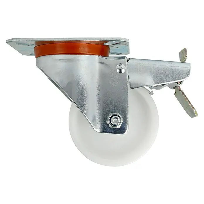 Stabilit Transportgeräterolle - Durchmesser Rollen: 80 mm, Traglast: 150 kg, Gleitlager, Mit Platte und Feststeller - Lenkrolle mit Feststeller, ideal für Möbel und Geräte. Robuste Ausführung mit weißem Rad und verzinktem Gehäuse für lange Lebensdauer.