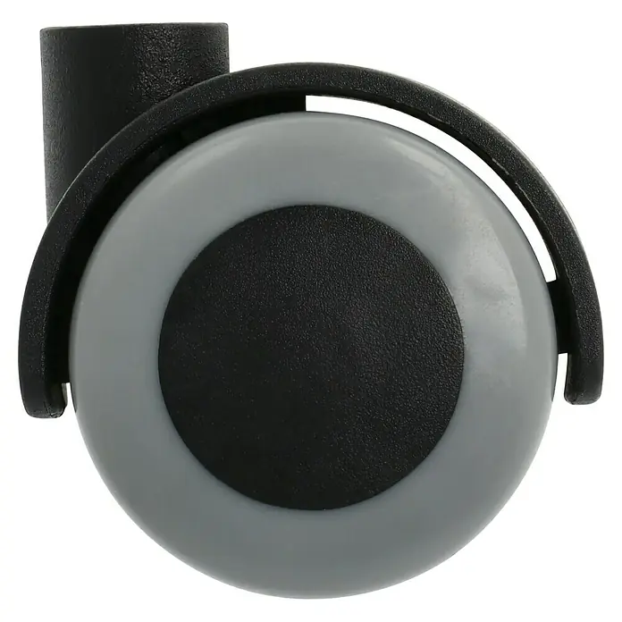Stabilit Doppelrolle - Durchmesser Rollen: 40 mm, Traglast: 30 kg, Gleitlager, Mit Rückenloch, Durchmesser Rückenloch: 8 mm - Nahaufnahme eines Bürostuhlrads mit grauem Ring und schwarzer Mitte.