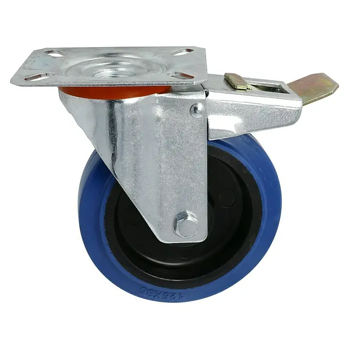 Dörner & Helmer Transportgeräterolle - Durchmesser Rollen: 125 mm, Traglast: 200 kg, Rollenlager, Mit Platte und Feststeller - Lenkrolle mit Bremse, robust und zuverlässig. Ideal für Möbel oder Geräte, die Mobilität benötigen.