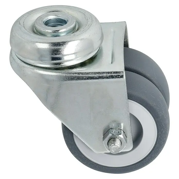 Dörner & Helmer Apparate-Doppelrolle - Durchmesser Rollen: 50 mm, Traglast: 80 kg, Gleitlager, Mit Rückenloch - Rollmontage mit verzinkter Metallhalterung und grauem Rad. Ideal für Möbel und Geräte, die leicht bewegt werden müssen.\n