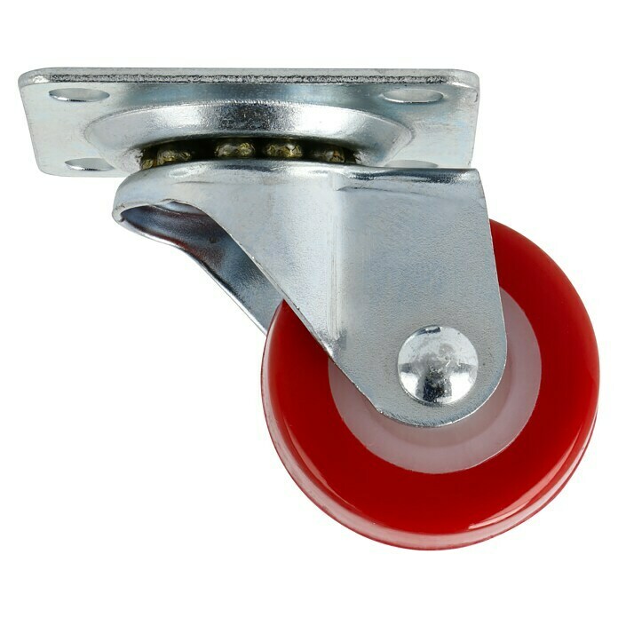 Dörner & Helmer Möbel-Lenkrolle (Durchmesser Rollen: 30 mm, Traglast: 20 kg, Gleitlager, Mit Platte, Farbe Rad: Rot)