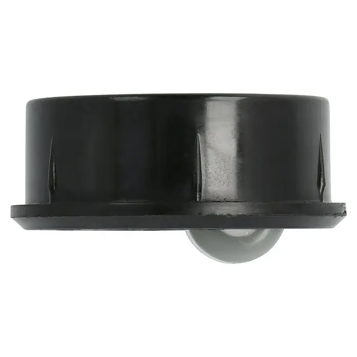 Stabilit Bohrsenkrolle - Ø x H: 56 x 28 mm, Traglast: 35 kg, Gleitlager, Material Gehäuse: Kunststoff - Nahaufnahme einer Möbelrolle mit schwarzem Gehäuse und einer grauen Kugel. Perfekt für Möbel und andere Anwendungen.